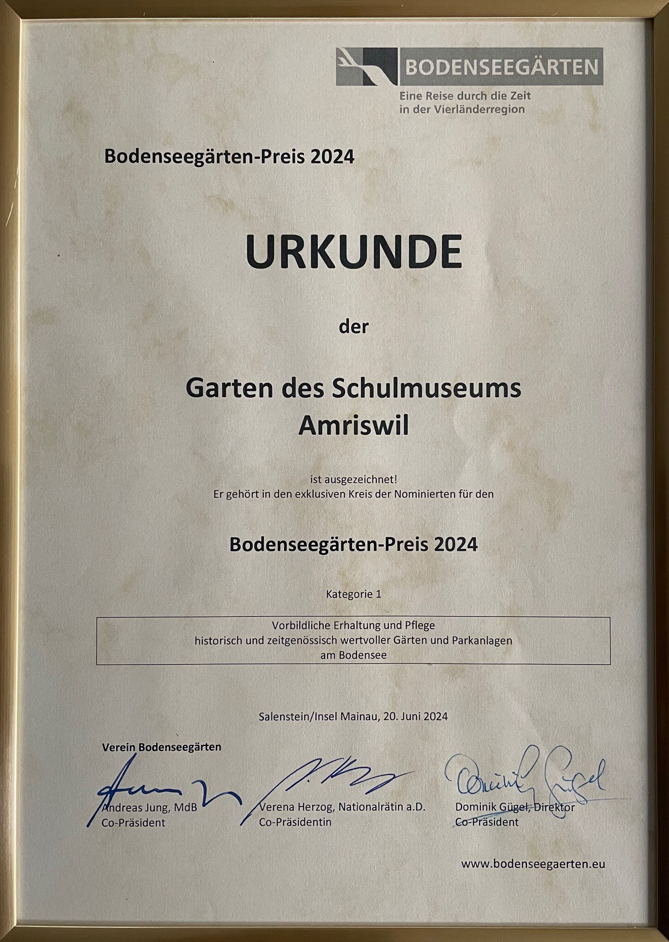 Schulmuseum vom Verein Bodenseegärten ausgezeichnet